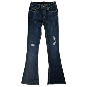 CarMar Flare Leg Jeans Size 27 Slim Dark Wash Ripped Distressed 9" Rise Stretch‎